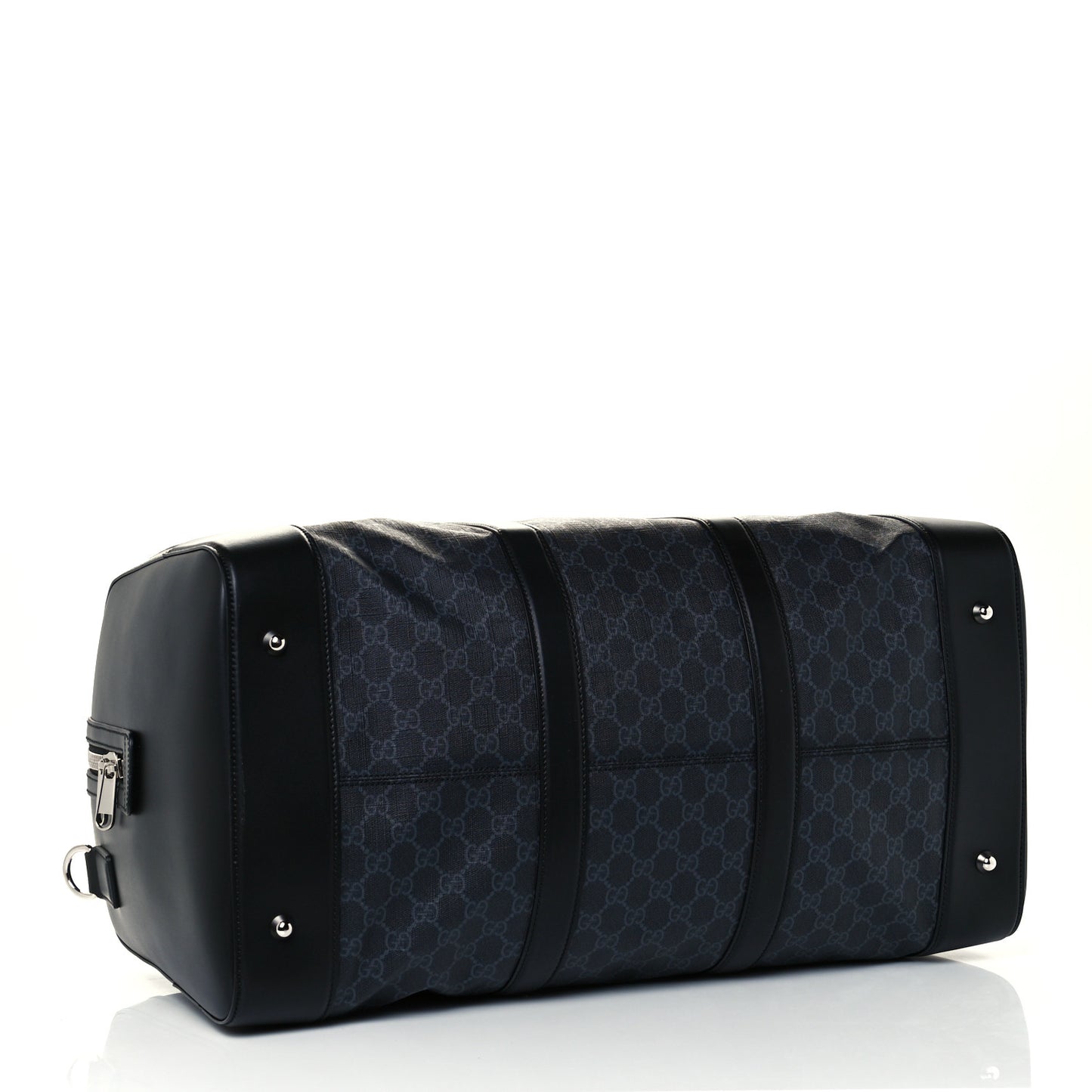 Soft GG Supreme Monogram Appia Calfskin Web Large Carry On Duffle Bag Black Grey