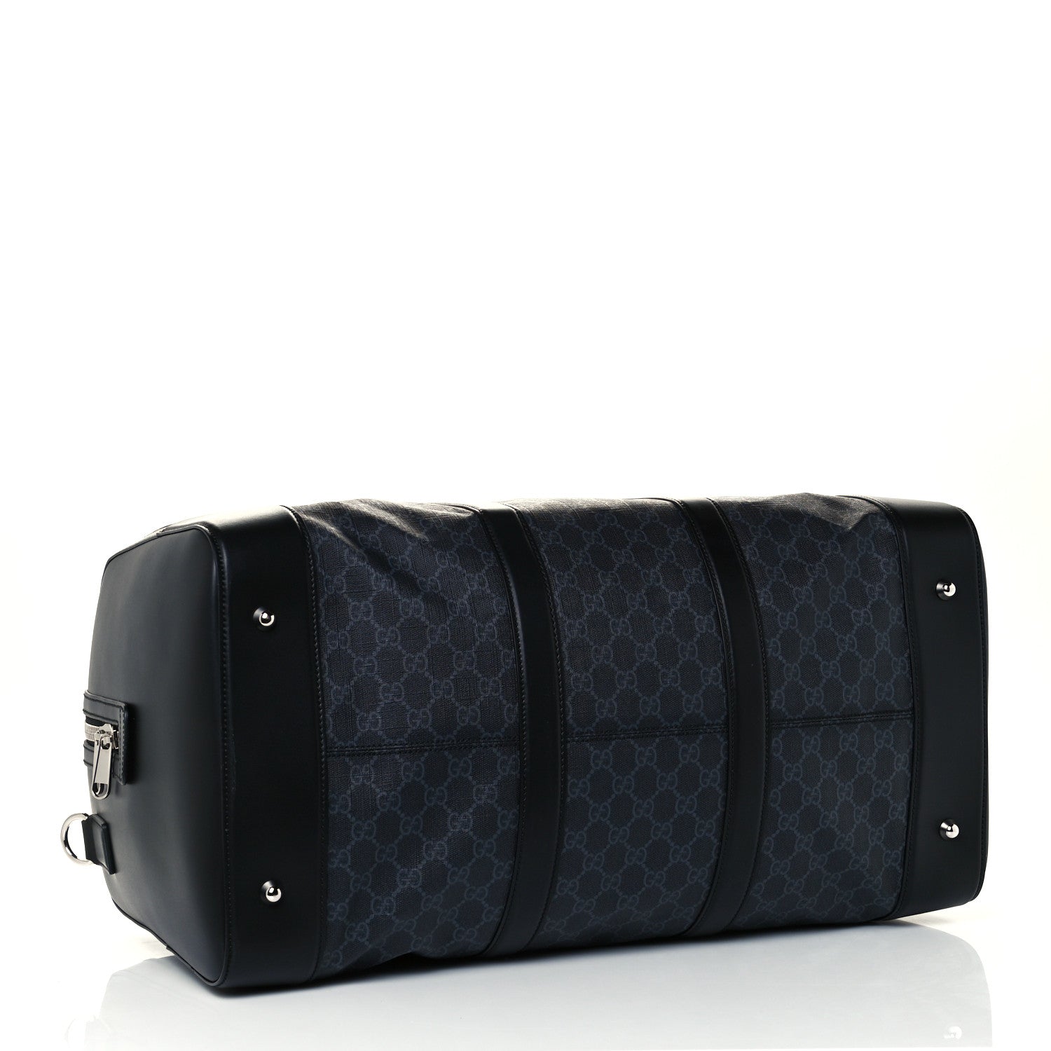 Gucci Soft GG Supreme Monogram Appia Calfskin Web Large Carry On Duffle Bag Black Grey 4 of 13