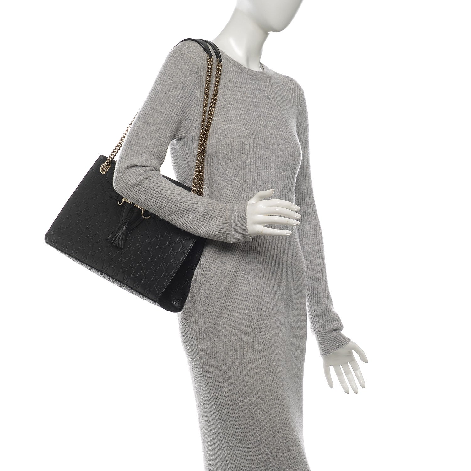 Gucci Guccissima Large Emily Chain Shoulder Bag Black 2 of 6