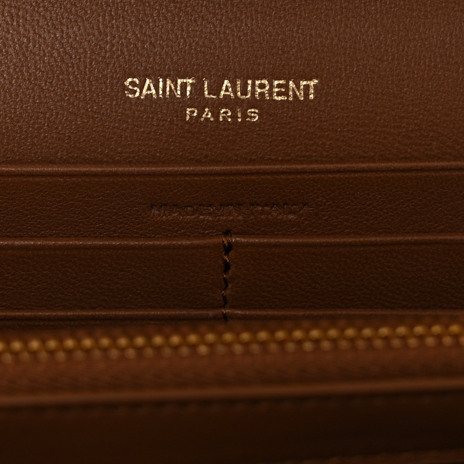 Saint Laurent Lambskin Carre Quilted Cassandre Chain Wallet Brown 7 of 13