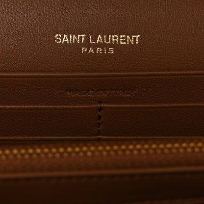 Saint Laurent Lambskin Carre Quilted Cassandre Chain Wallet Brown 7 of 13