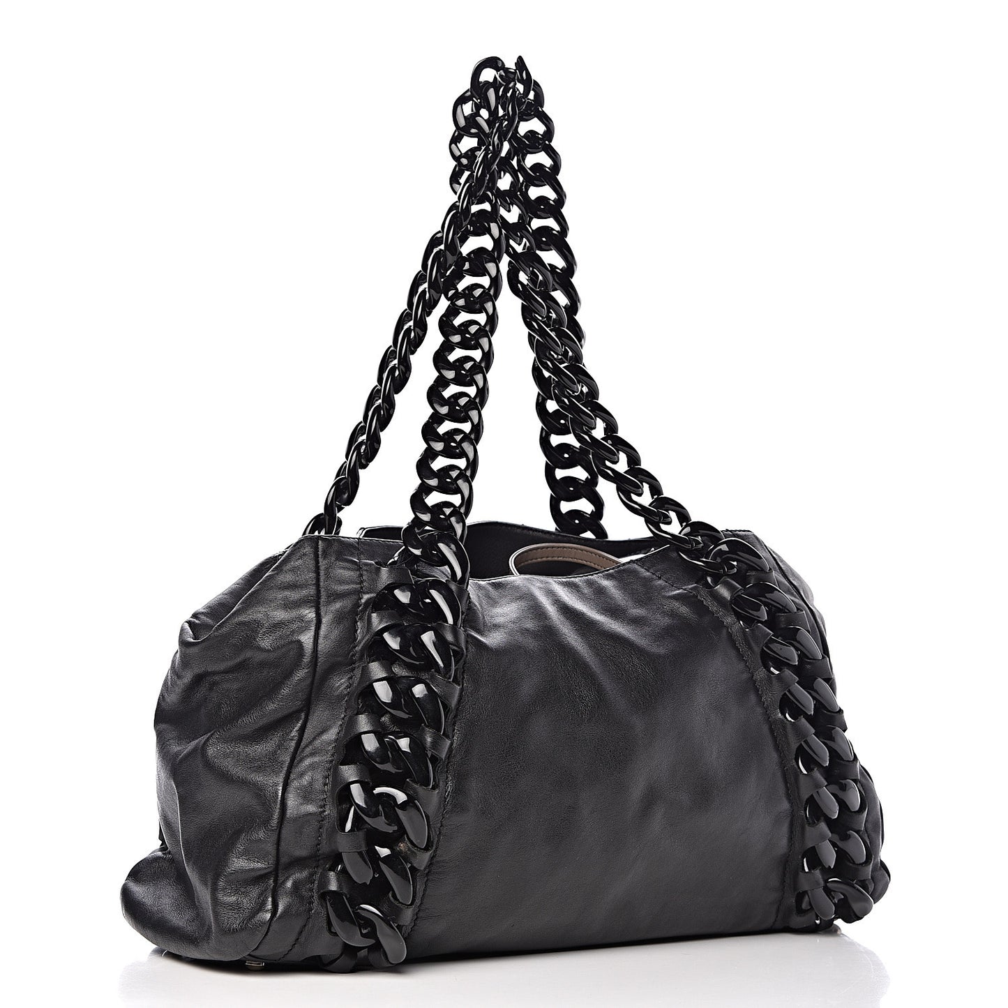 Calfskin Modern Chain Rhodoid East West Tote Black