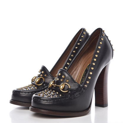 Gucci Calfskin Studded Horsebit Alyssa Pumps 36.5 Black 3 of 7