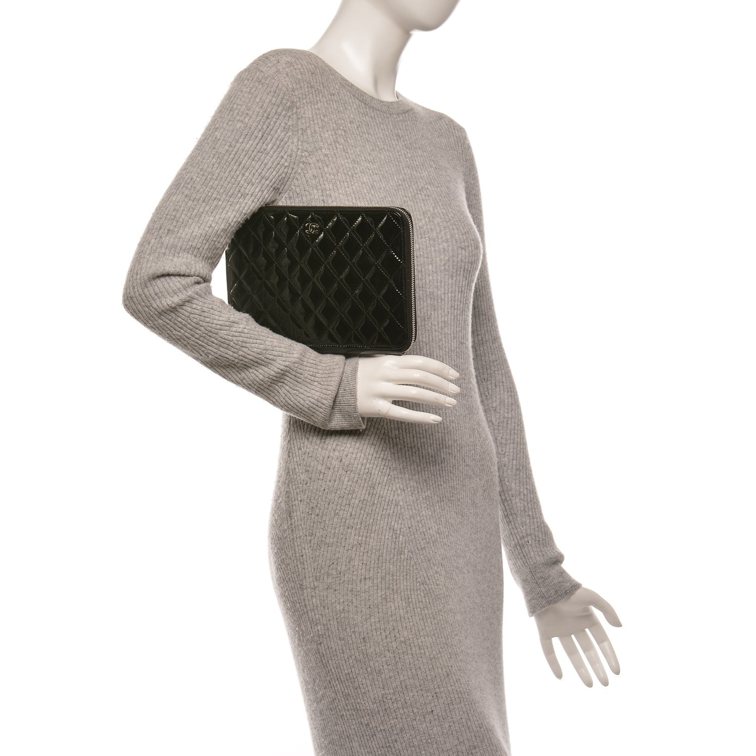 Chanel Patent Quilted Zipped Clutch Black 2 of 8