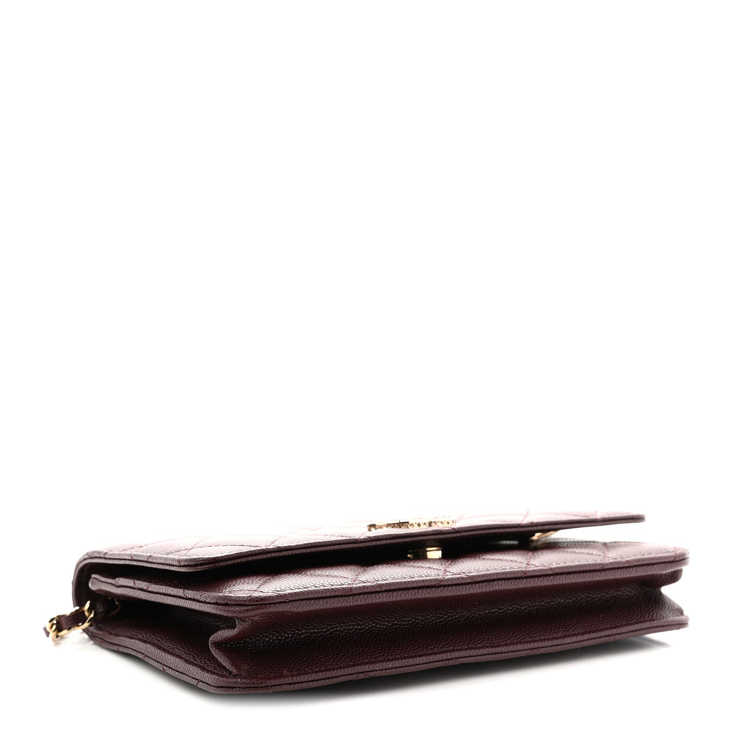 Shiny Caviar Quilted Strass Wallet On Chain WOC Bordeaux
