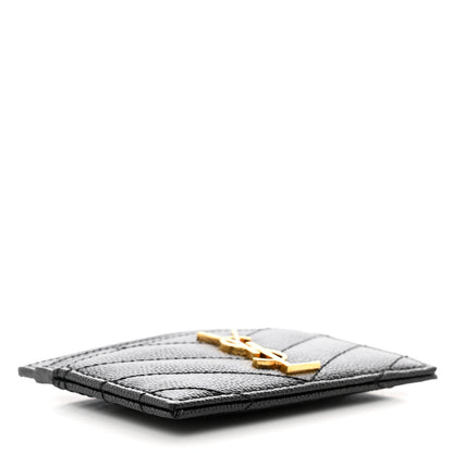 Saint Laurent Grain De Poudre Matelasse Chevron Monogram Credit Card Case Black 4 of 8