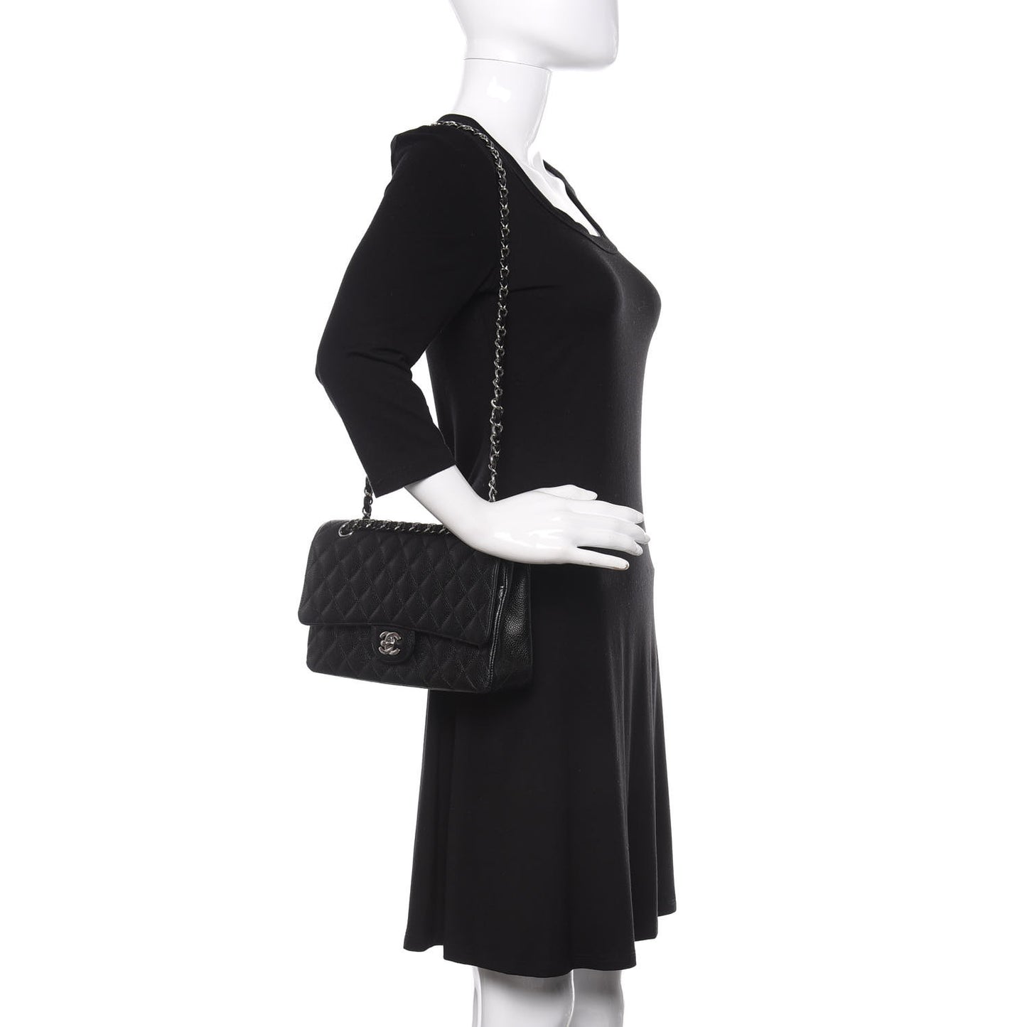 Caviar Quilted Medium Double Flap Black