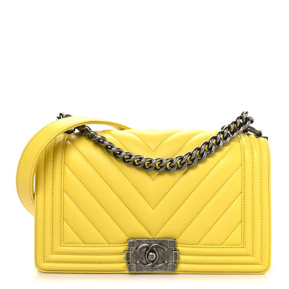 Chanel Calfskin Chevron Quilted Medium Boy Flap Yellow 1 of 10