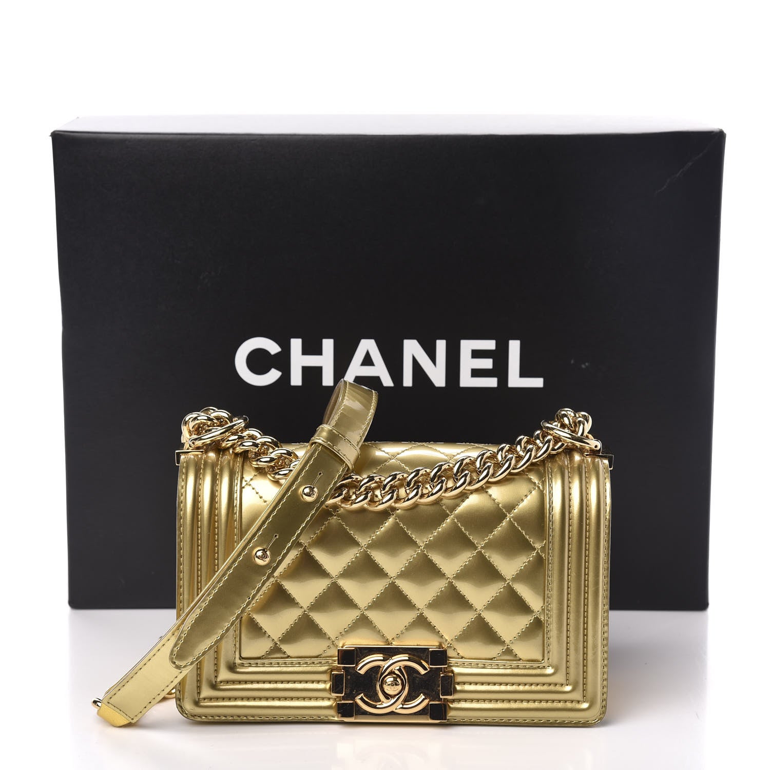 Chanel Metallic Patent Calfskin Quilted Small Boy Flap Gold 11 of 11