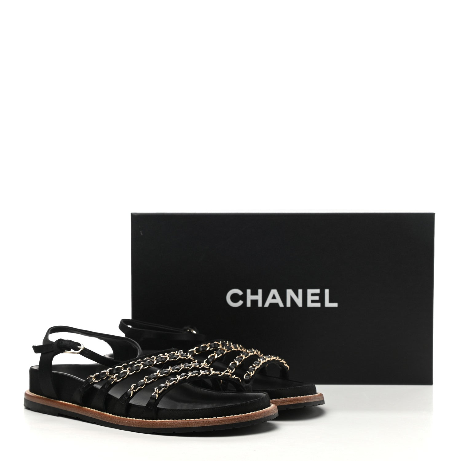 Chanel Satin Lambskin Chain Flat Sandals 38.5 Black 9 of 9