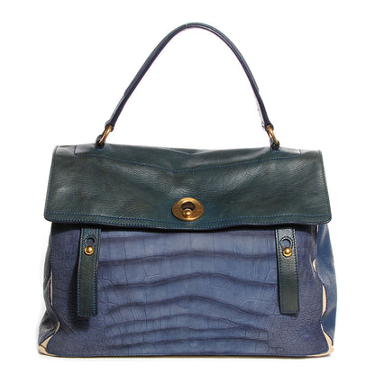 Saint Laurent Leather Nubuck Crocodile Embossed Large Muse Two Blue 1 of 7