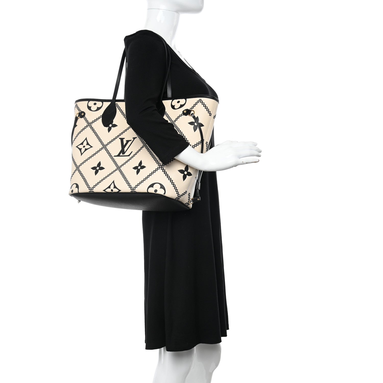 Louis Vuitton Empreinte Monogram Giant Broderies Neverfull MM Cream Black 2 of 12