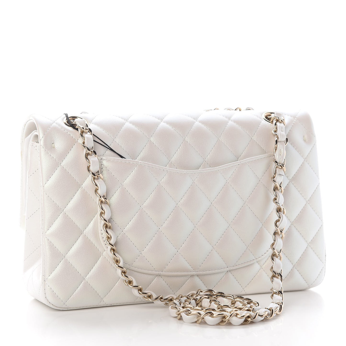 Iridescent Calfskin Quilted Medium Double Flap White