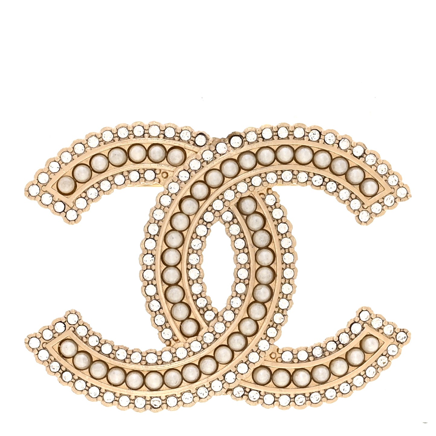 Pearl Crystal Lace Camellia CC Brooch Gold