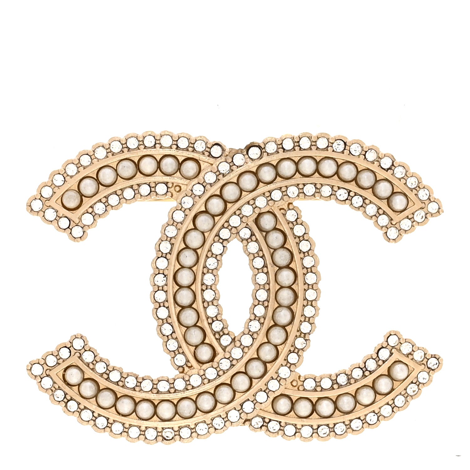 Chanel Pearl Crystal Lace Camellia CC Brooch Gold 1 of 4