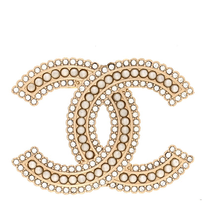 Chanel Pearl Crystal Lace Camellia CC Brooch Gold 1 of 4