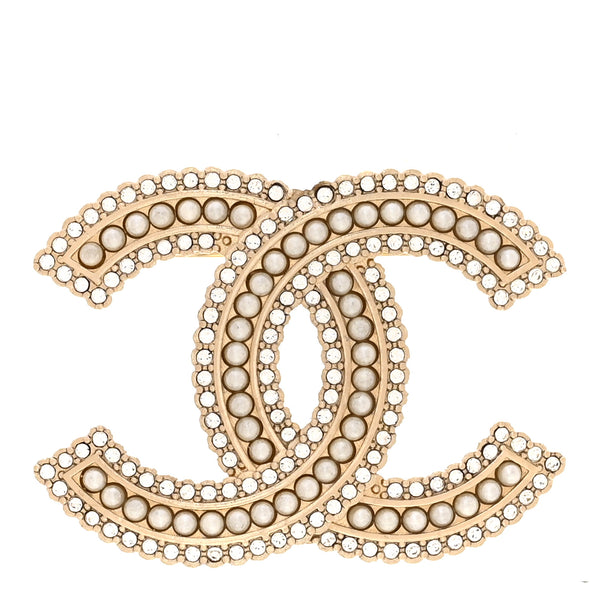 Chanel Pearl Crystal Lace Camellia CC Brooch Gold 1918815