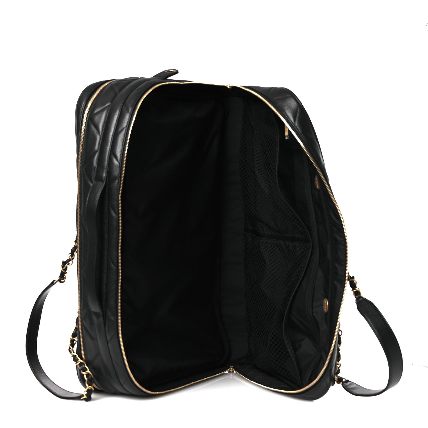 Shiny Grained Calfskin Quilted Large Travel Bowling Bag Black