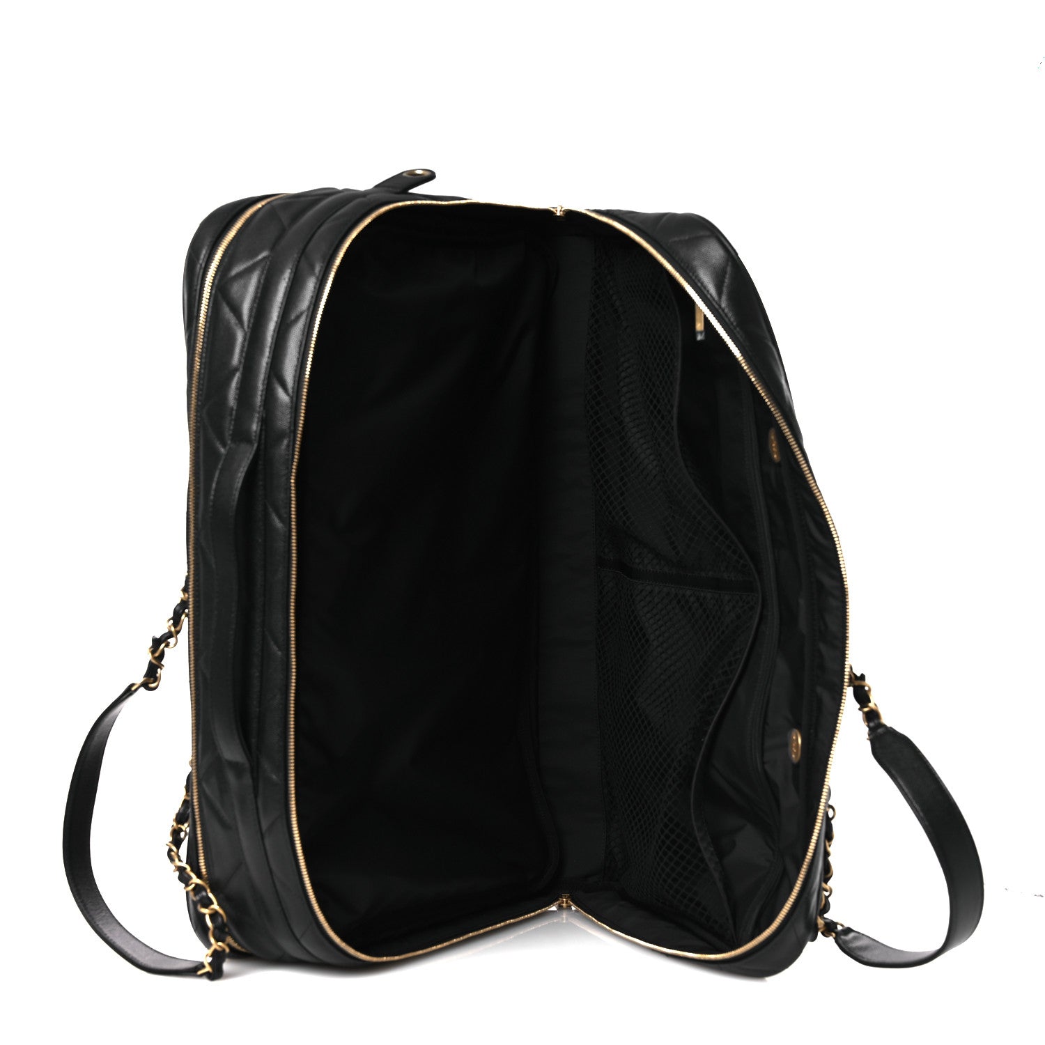 Chanel Shiny Grained Calfskin Quilted Large Travel Bowling Bag Black 4 of 11