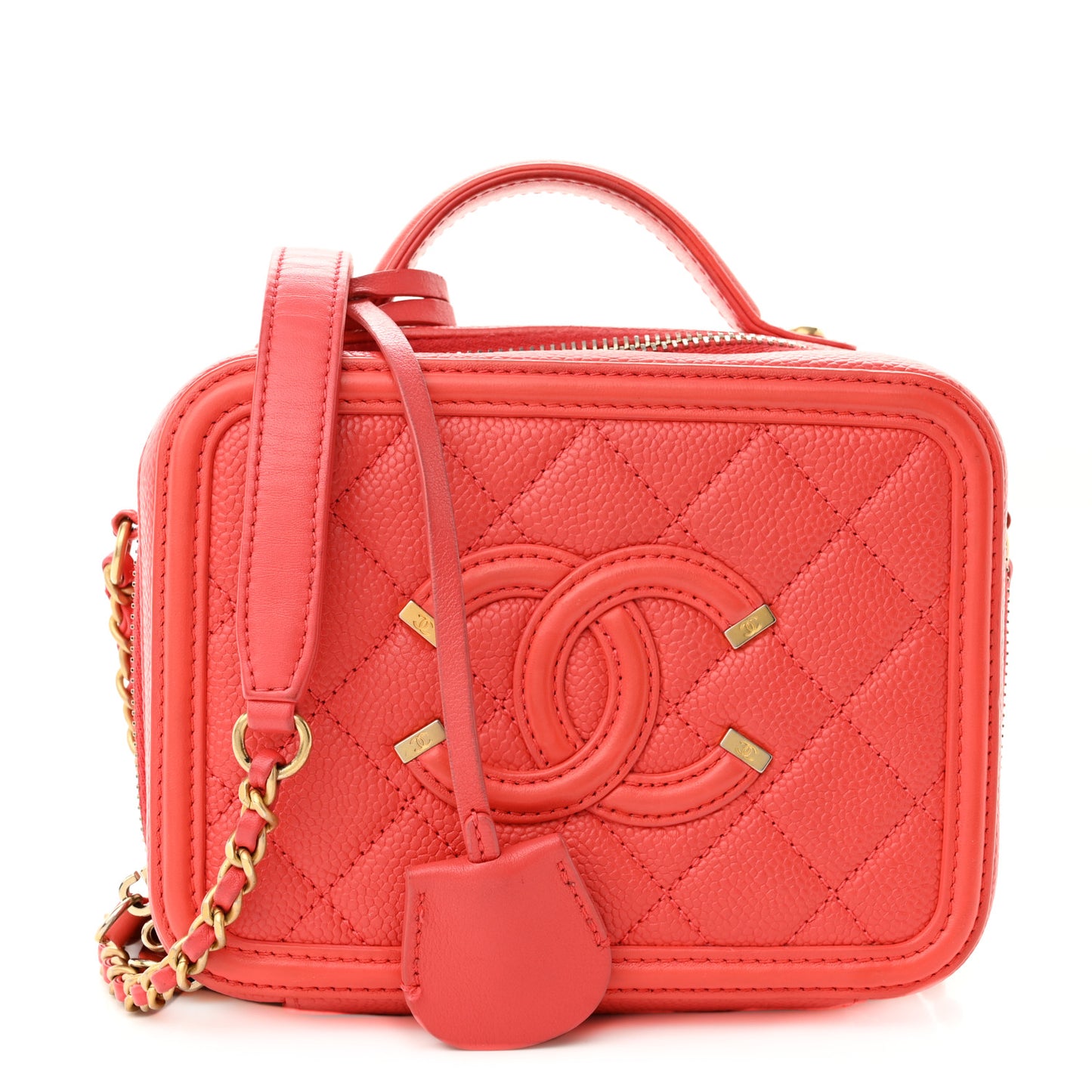 Caviar Quilted Small CC Filigree Vanity Case Coral