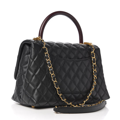 Chanel Caviar Lizard Embossed Quilted Small Coco Handle Flap Black 3 of 11