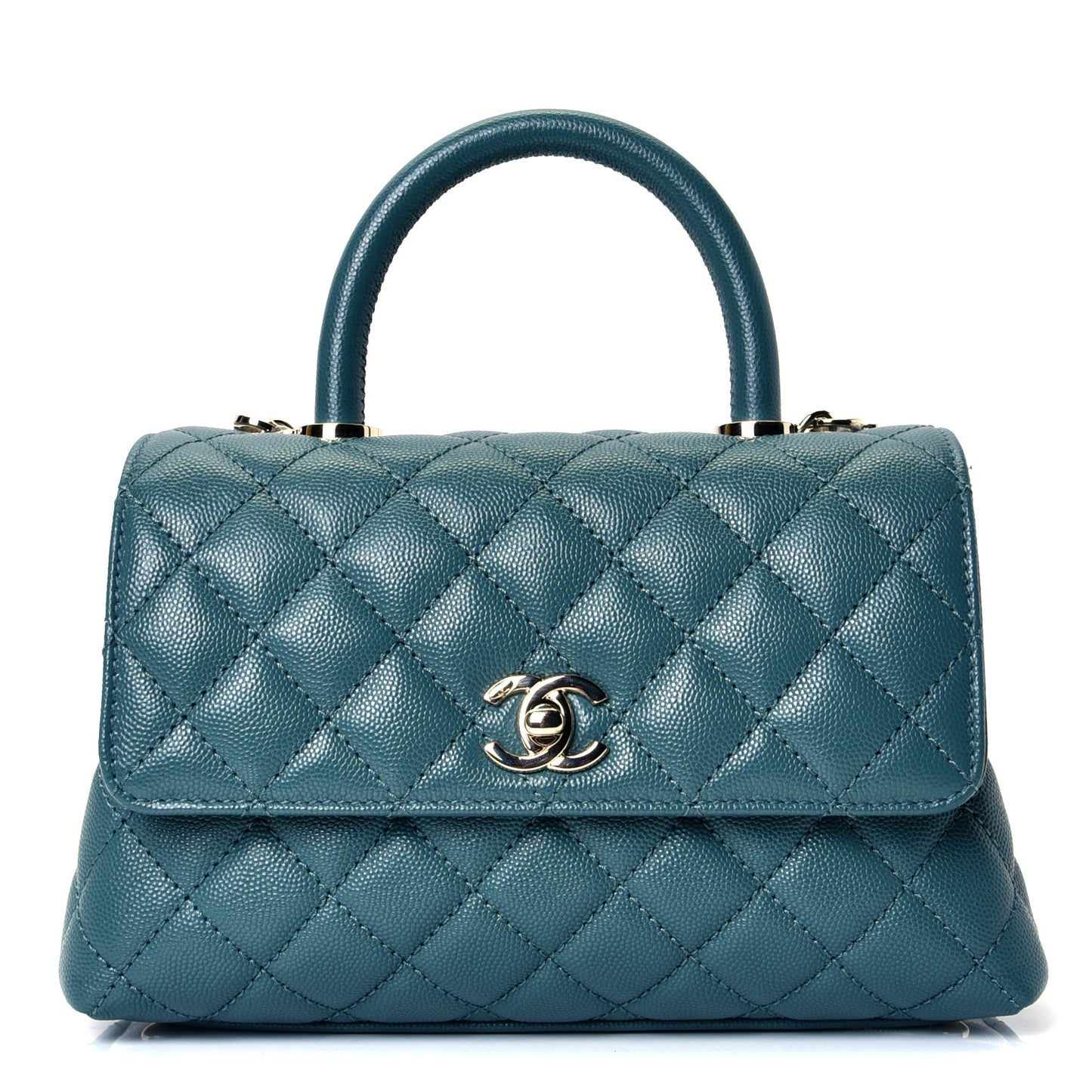 Caviar Quilted Mini Coco Handle Flap Green