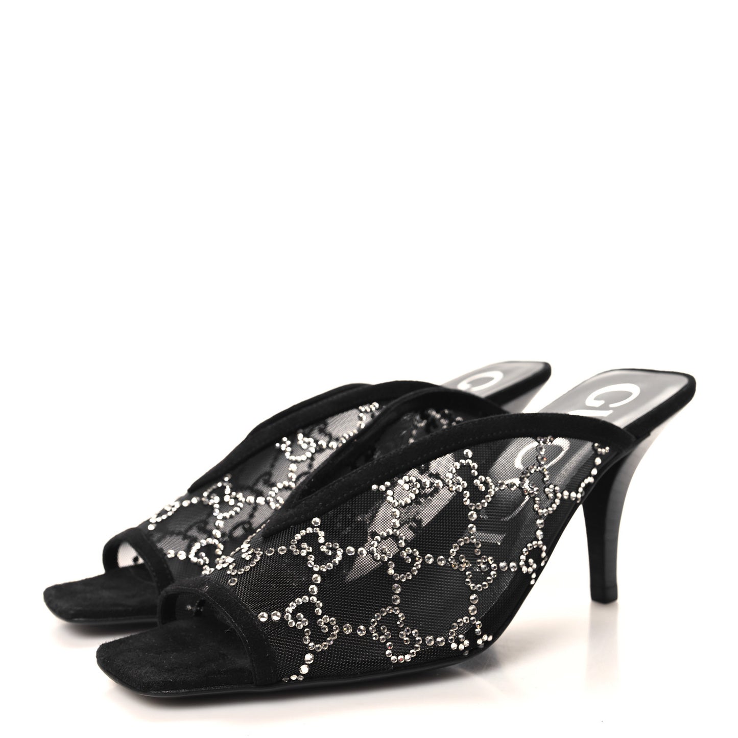 Tela Retino Kid Scamosciato Crystal GG Monogram Square G 95mm Slide Sandals 37.5 Black