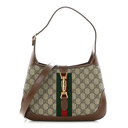 Gucci GG Supreme Monogram Azalea Calfskin Web Small Jackie 1961 Hobo Beige Ebony Brown Sugar 1 of 12