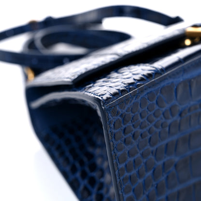 Balenciaga Shiny Calfskin Crocodile Embossed Small Hourglass Top Handle Bag Navy 8 of 14