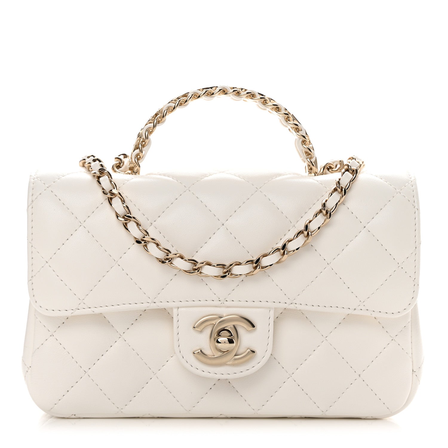 Chanel Lambskin Quilted Mini Crystal Top Handle Rectangular Flap White 1 of 11