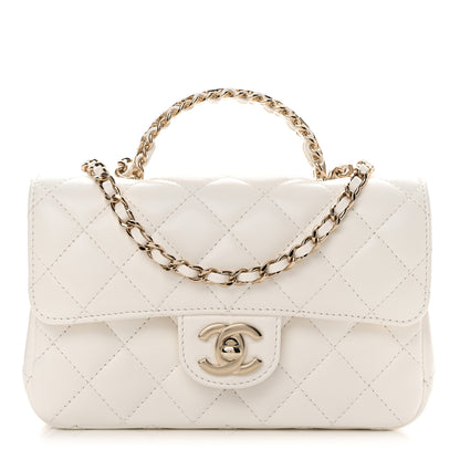 Chanel Lambskin Quilted Mini Crystal Top Handle Rectangular Flap White 1 of 11