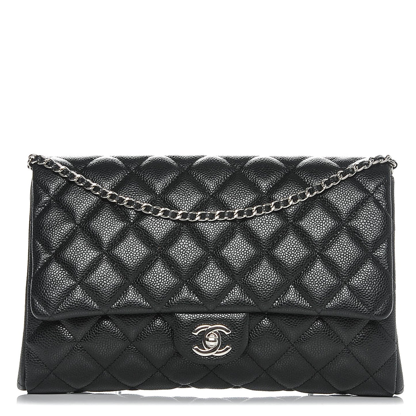 Caviar Quilted Clutch With Chain Flap Black