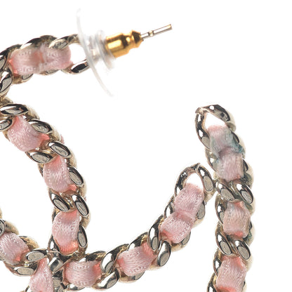 Chanel Satin Ribbon CC Heart Chain Earrings Pink 6 of 7