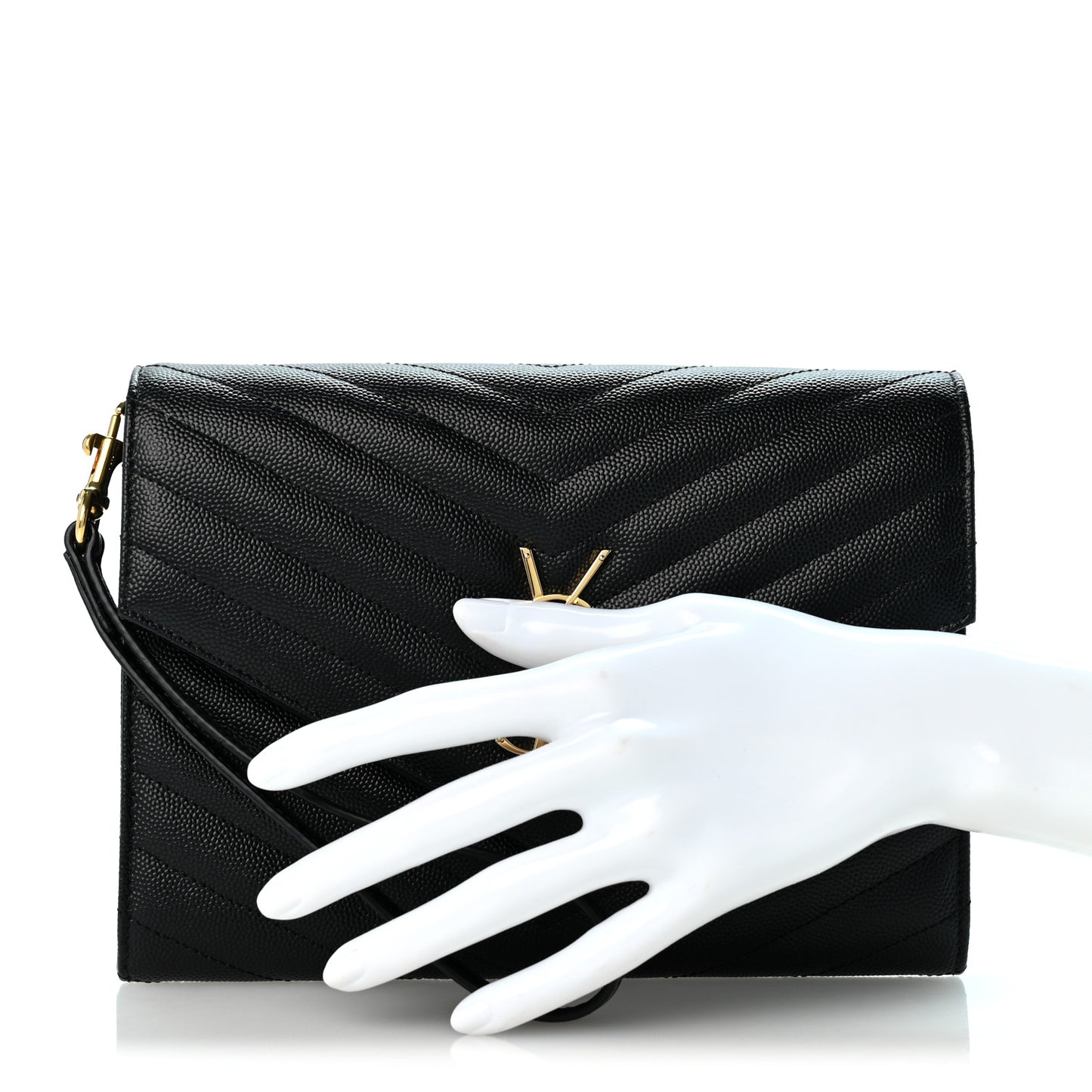 Grain De Poudre Matelasse Chevron Monogram Envelope Clutch Black