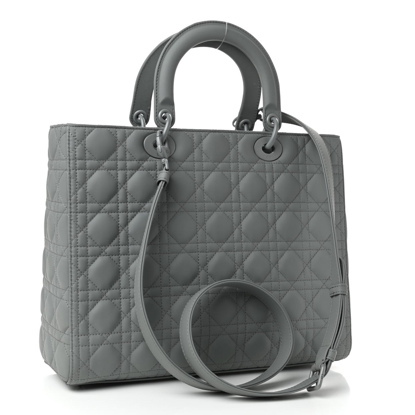 Ultra Matte Calfskin Cannage Large Lady Dior Grey Stone