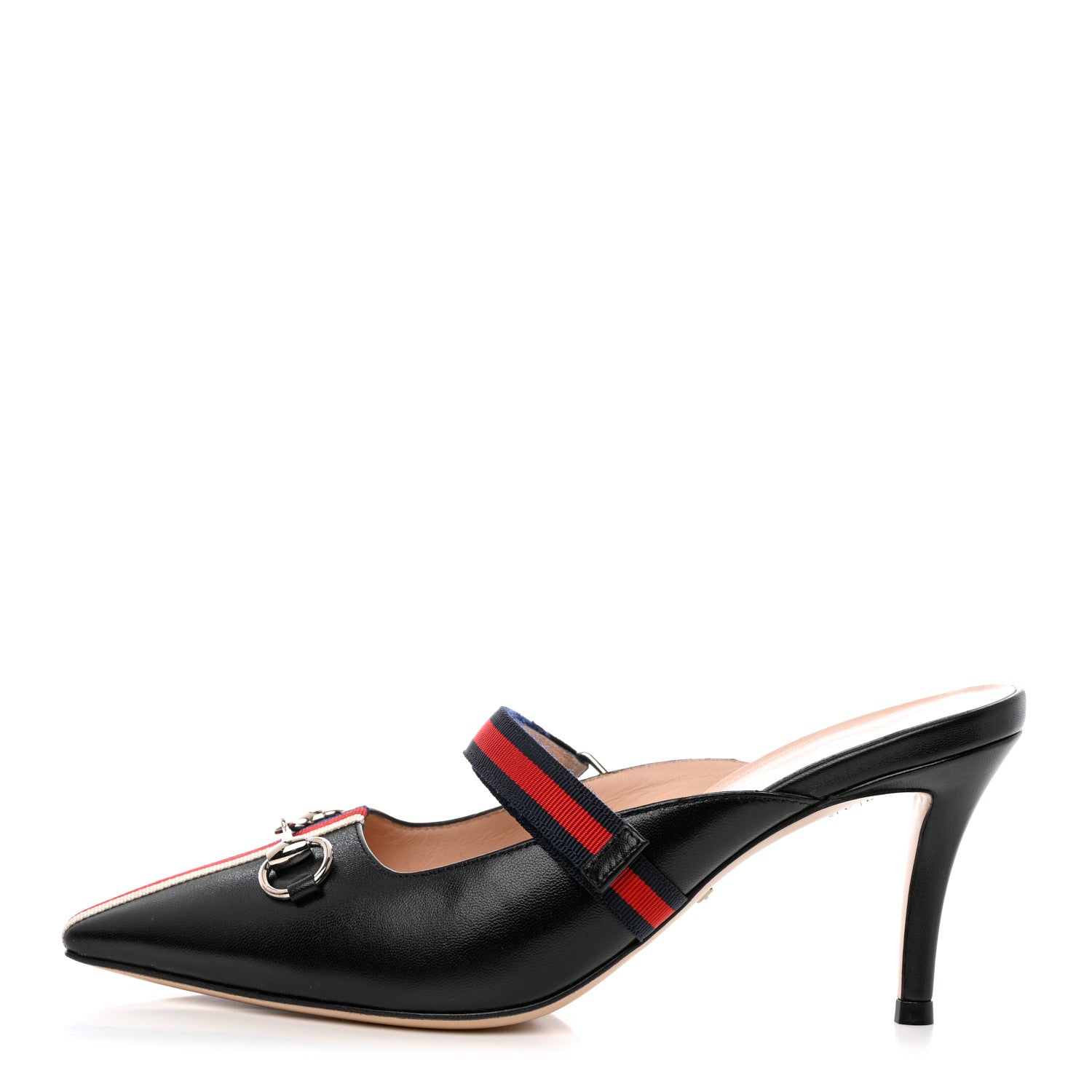 Gucci Malaga Kid Sylvie Web Cross Strap Mid-Heel Slides 36 Black 1 of 14