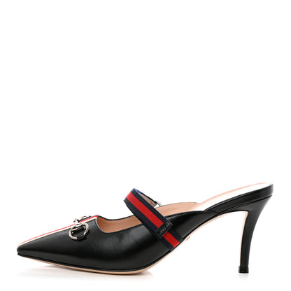 Gucci Malaga Kid Sylvie Web Cross Strap Mid-Heel Slides 36 Black 1 of 14