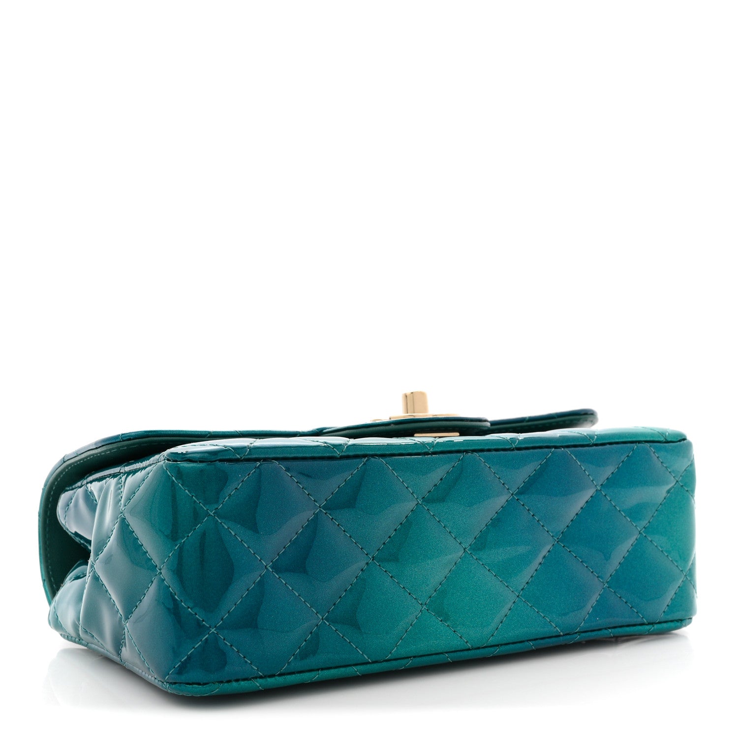 Chanel Shaded Patent Calfskin Quilted Mini Rectangular Flap Green Blue 4 of 10