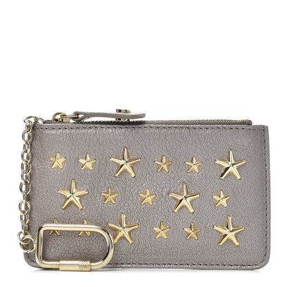 Jimmy Choo Pearlized Grainy Calfskin Nancy Star Studded Key Pouch Light Khaki 1 of 8