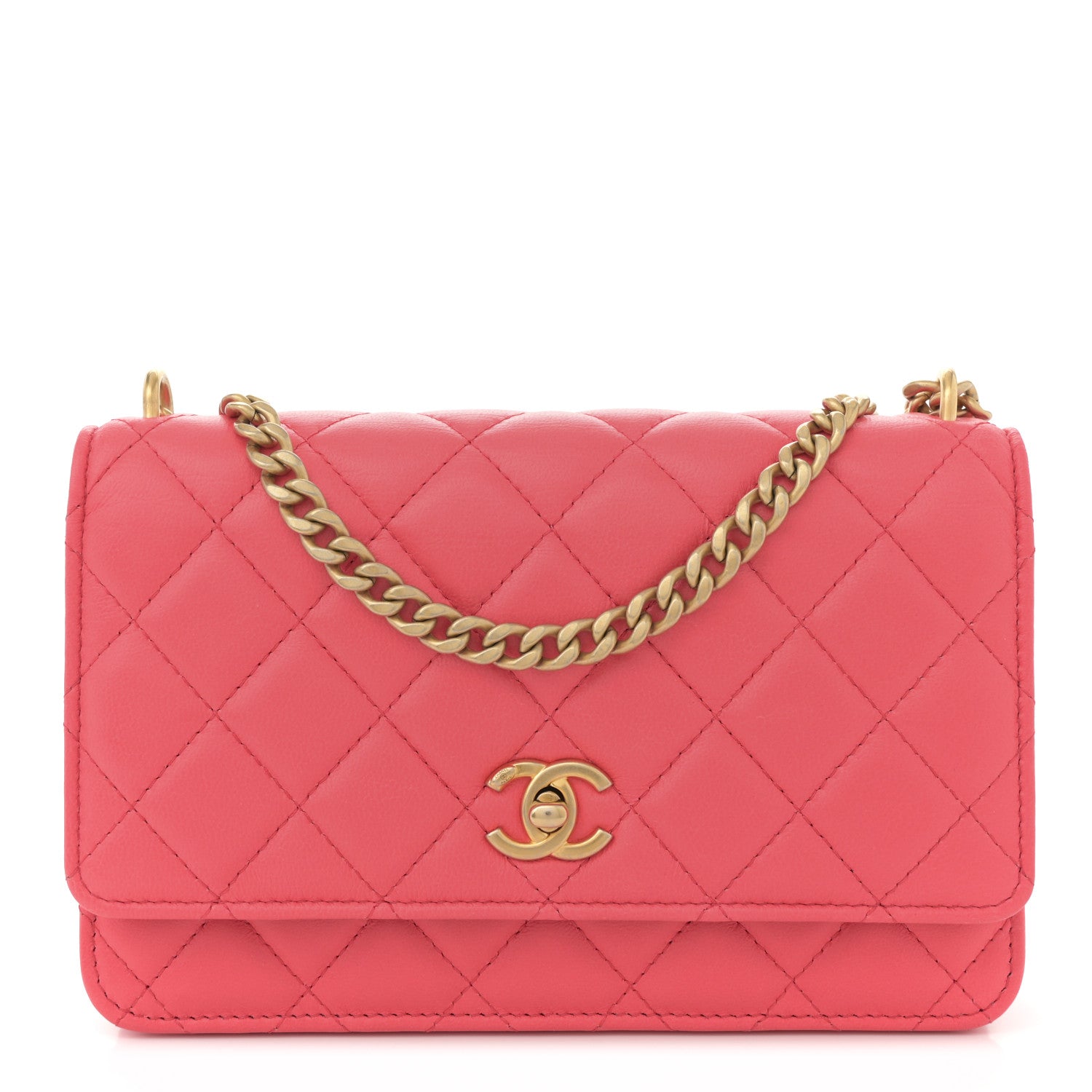 Chanel Lambskin Quilted Sweet Camellia Wallet On Chain WOC Coral 1 of 12
