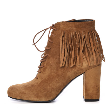 Saint Laurent Suede Babies 90 Fringe Ankle Boots 38 Light Tan 1 of 10