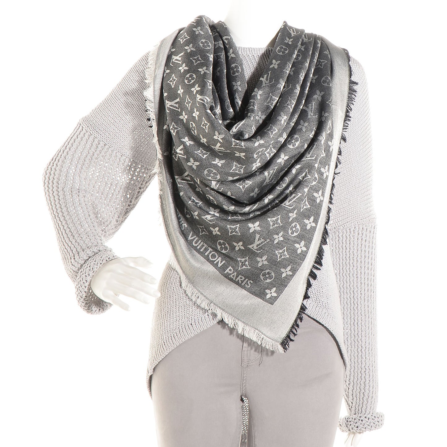 Silk Wool Monogram Denim Shawl Black
