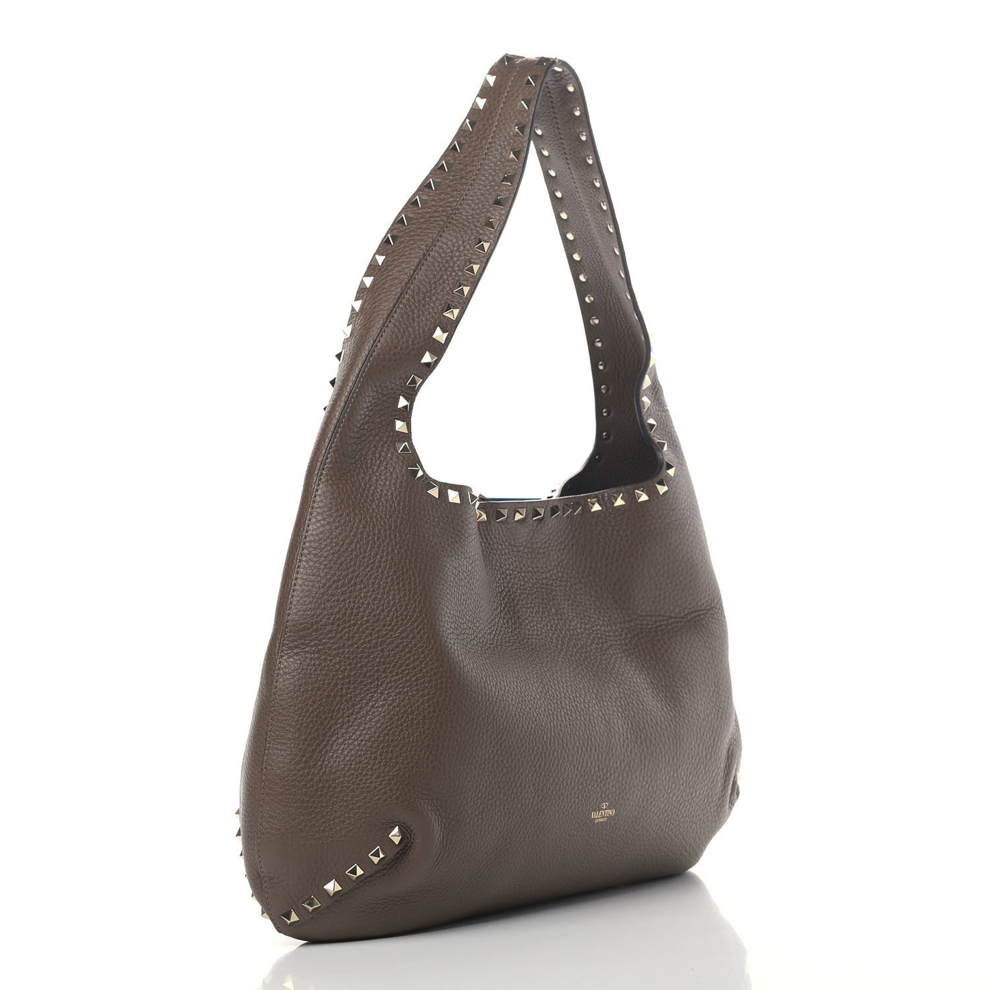 Grained Calfskin Large Rockstud Hobo Deep Taupe
