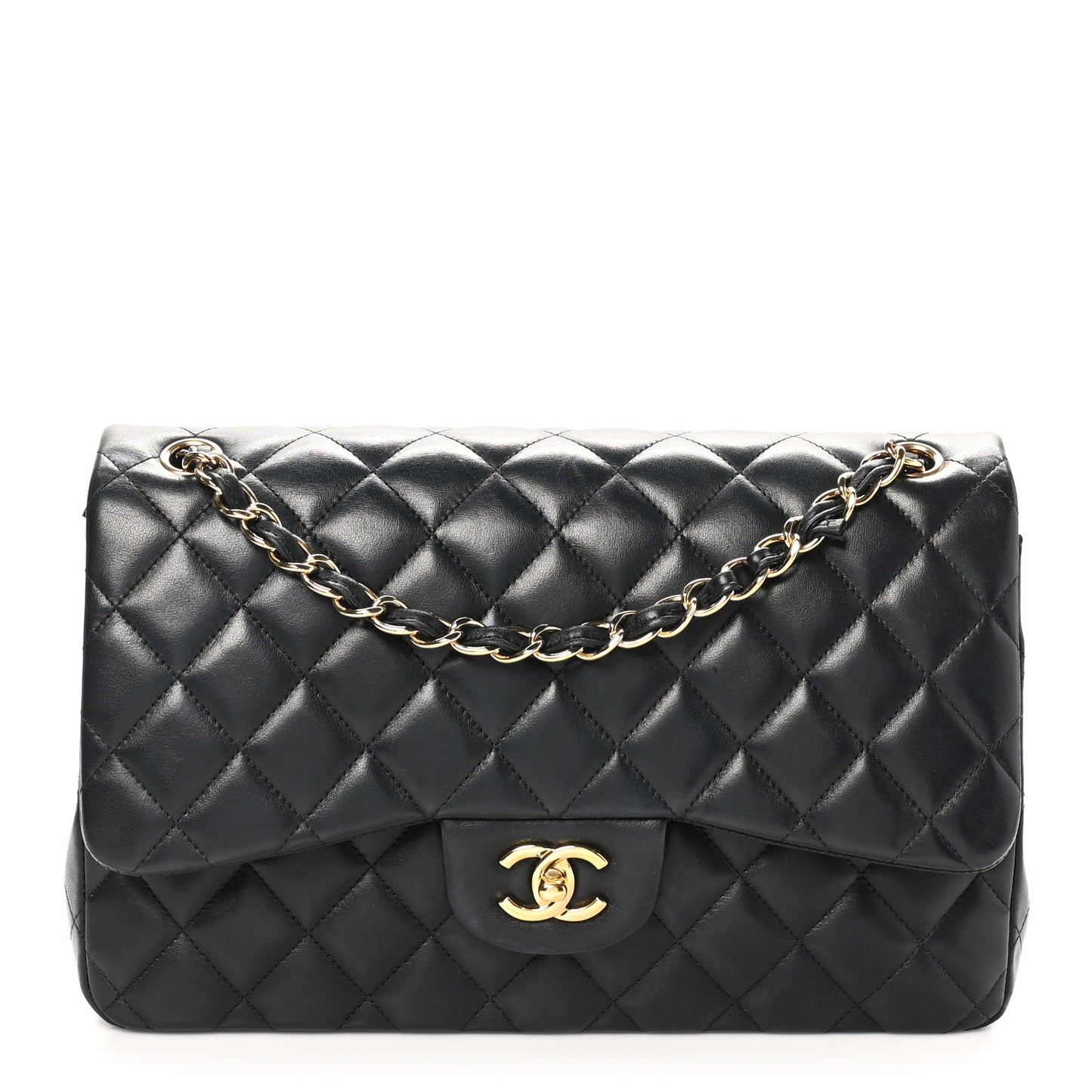 Lambskin Quilted Jumbo Double Flap Black
