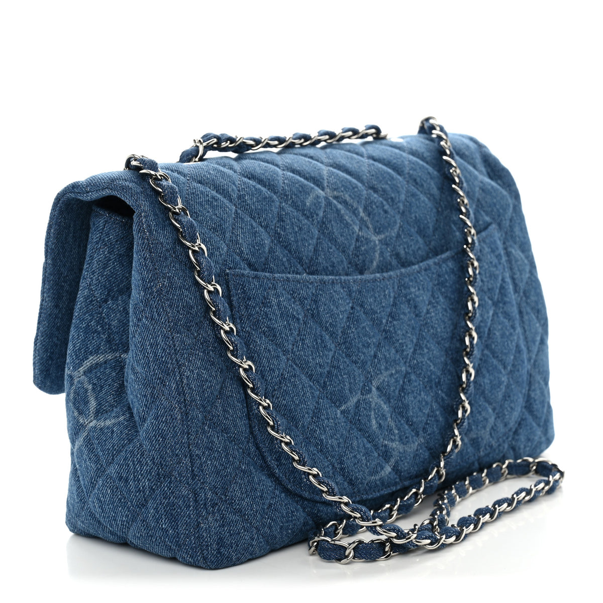 Denim Quilted CC Print Jumbo Single Flap Blue