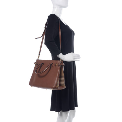 Burberry Grainy Calfskin House Check Medium Banner Tote Tan 2 of 15