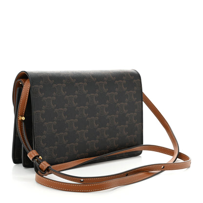 Celine Triomphe Canvas Lambskin Wallet On Strap Tan 3 of 10