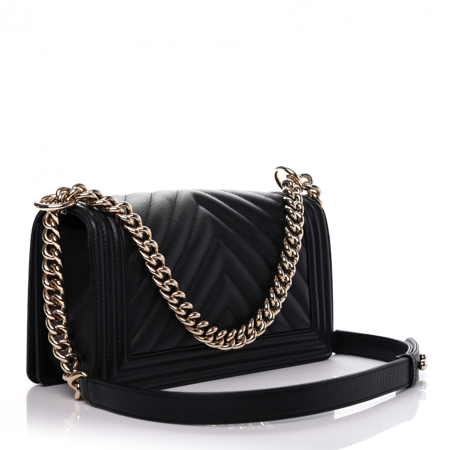 Caviar Chevron Quilted Medium Boy Flap Black