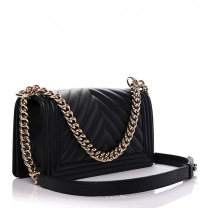 Chanel Caviar Chevron Quilted Medium Boy Flap Black 3 of 9