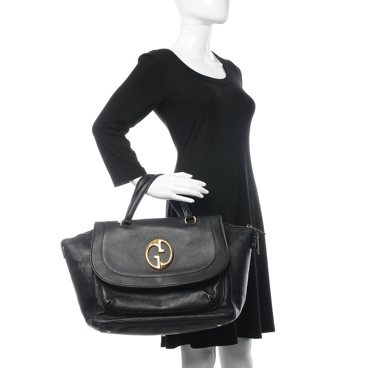 Pebbled Calfskin Medium 1973 Top Handle Satchel Black
